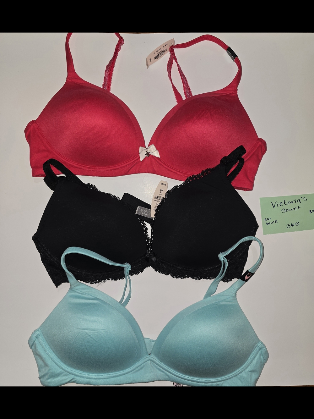Victoria's Secret Red, Black & Light Blue Bra Trio